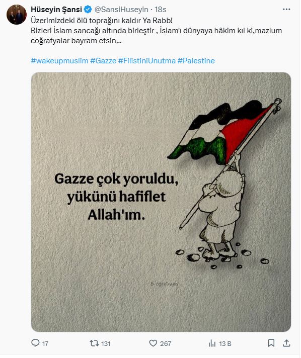 Hüseyin Şansi'den Gazze Paylaşımı Yükünü Hafiflet Allahım111