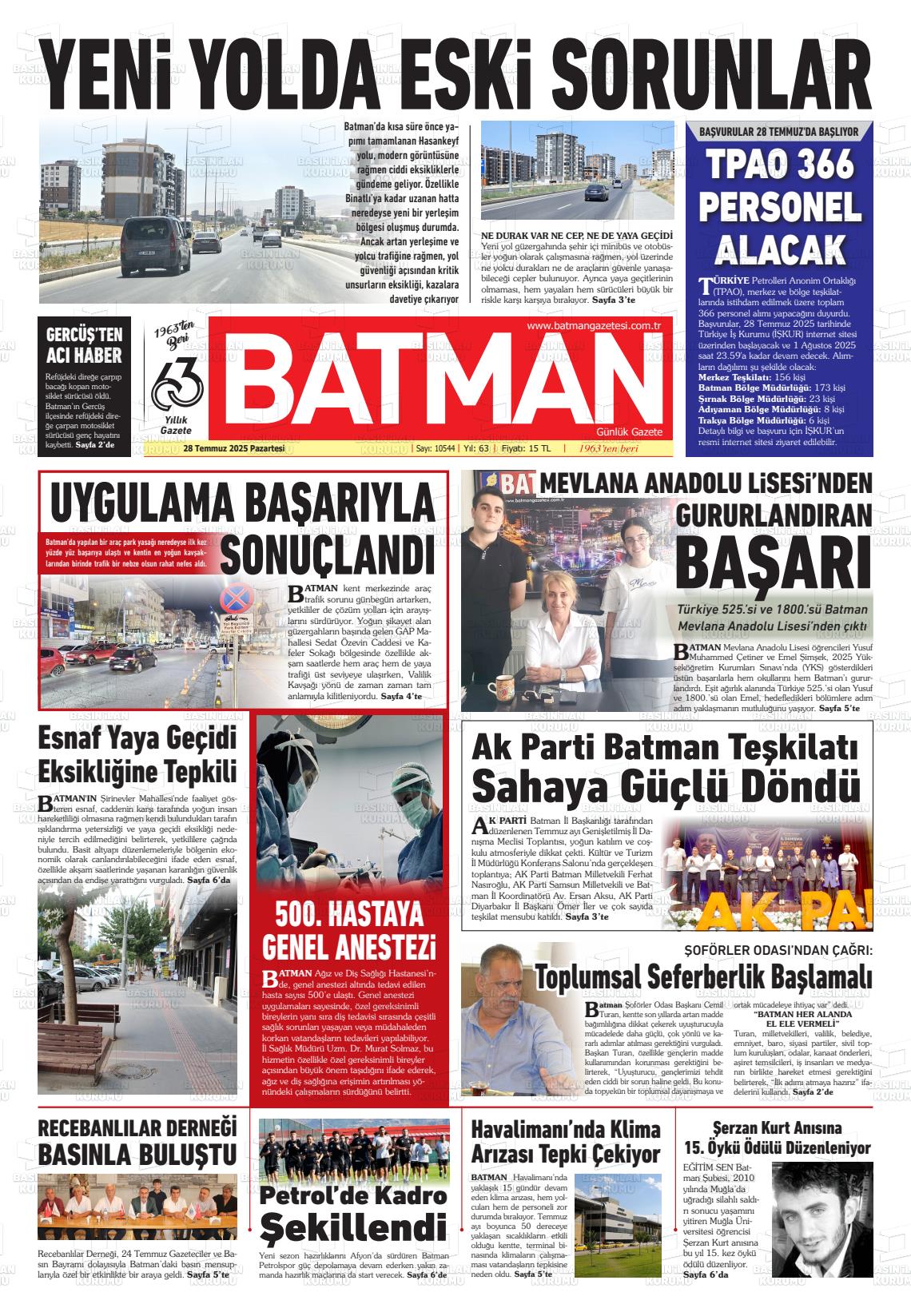 Batman Gazete Manşetleri 28 Temmuz 2025 (2)