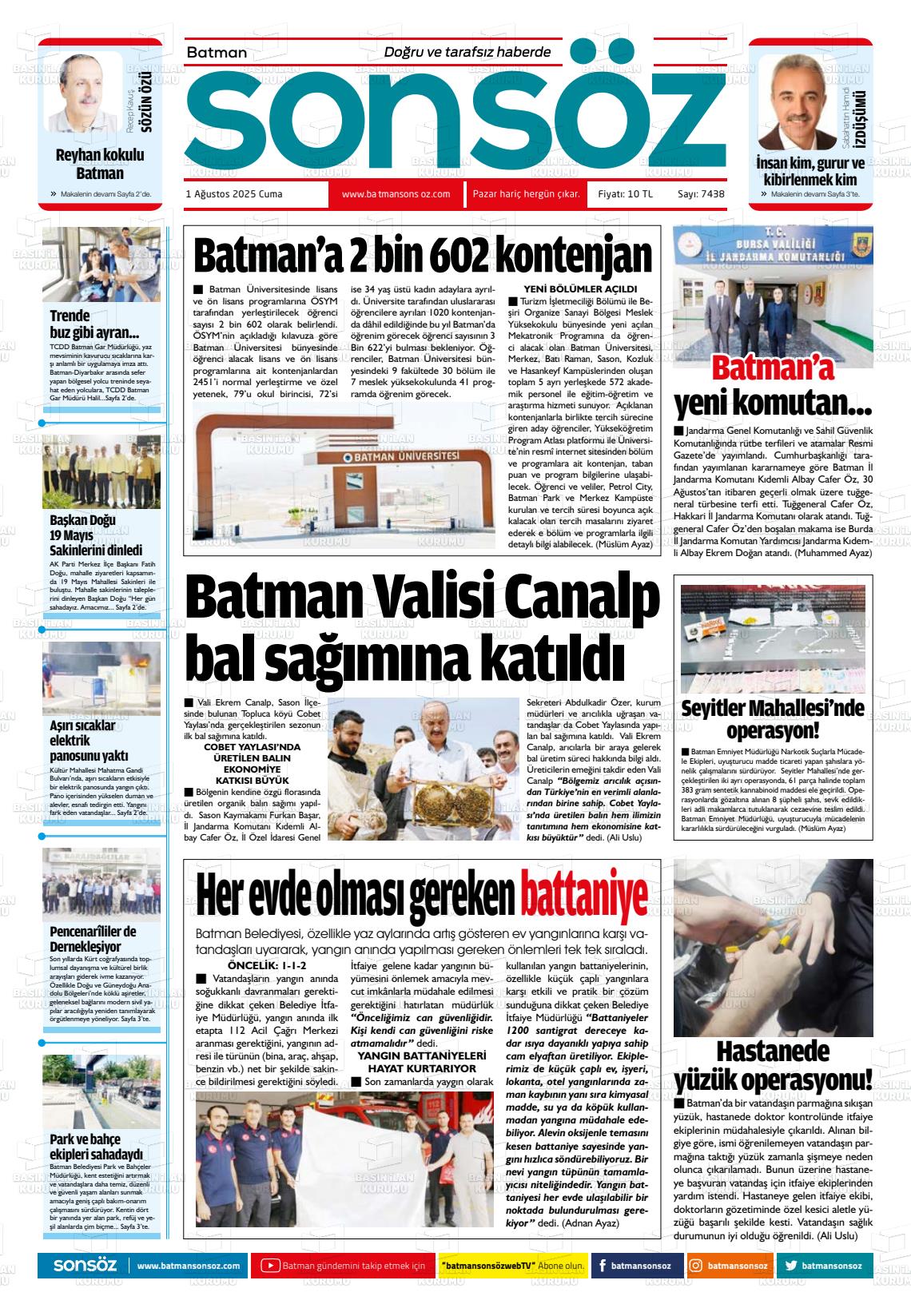Batman Gazete Manşetleri 1 Ağustos 2025 (4)