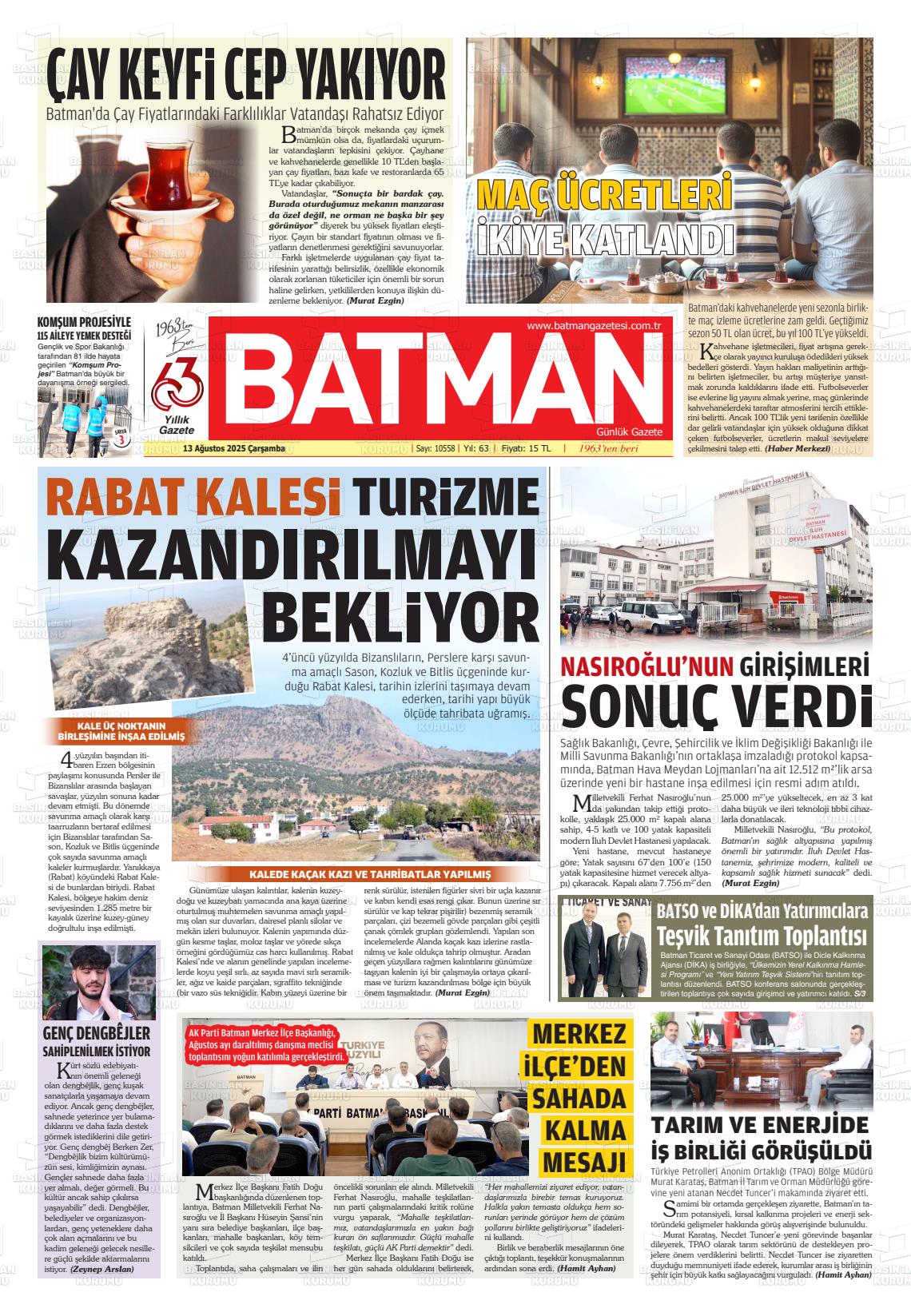 Batman Gazete Manşetleri 13 Ağustos 2025 (1)