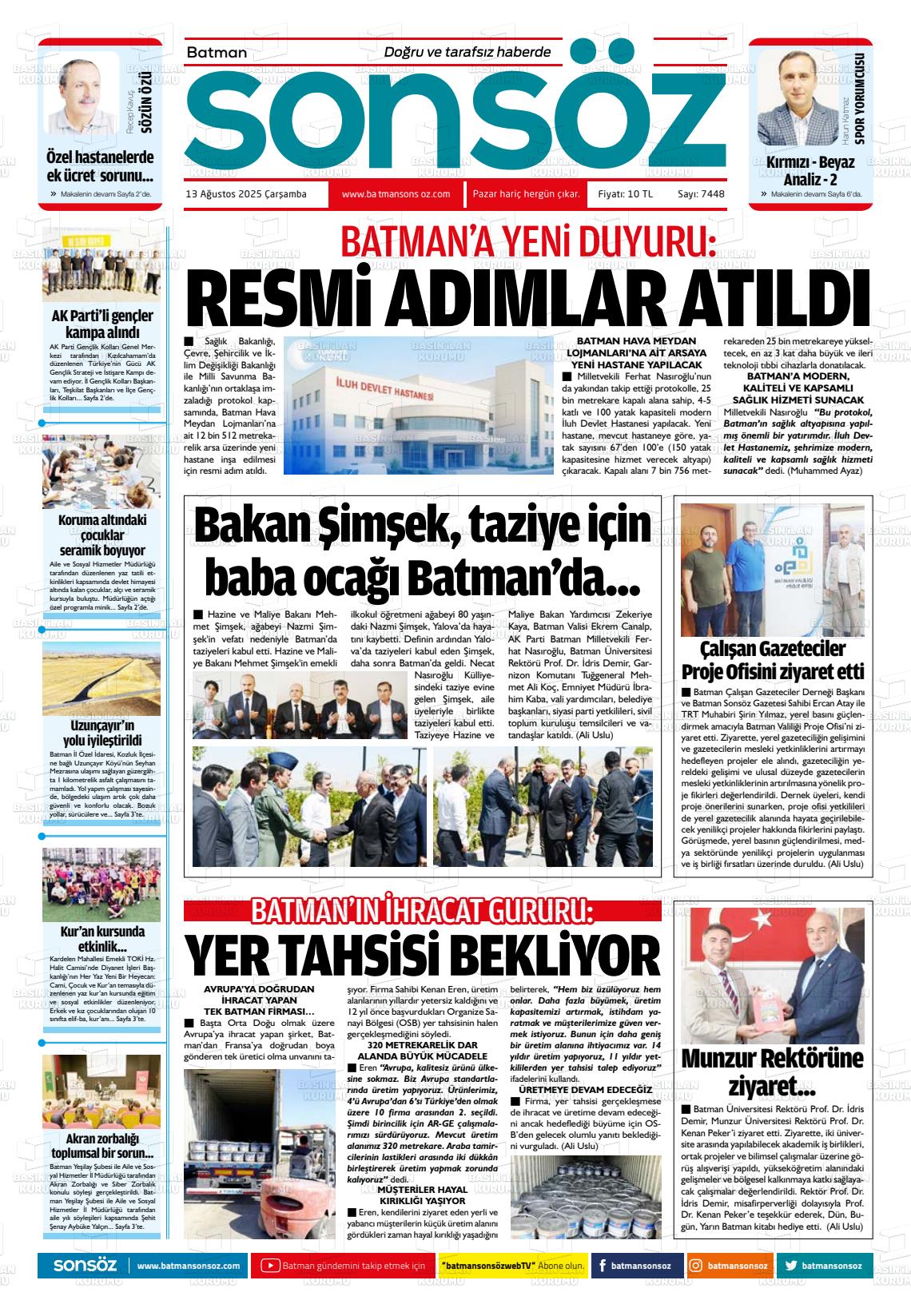 Batman Gazete Manşetleri 13 Ağustos 2025 (3)