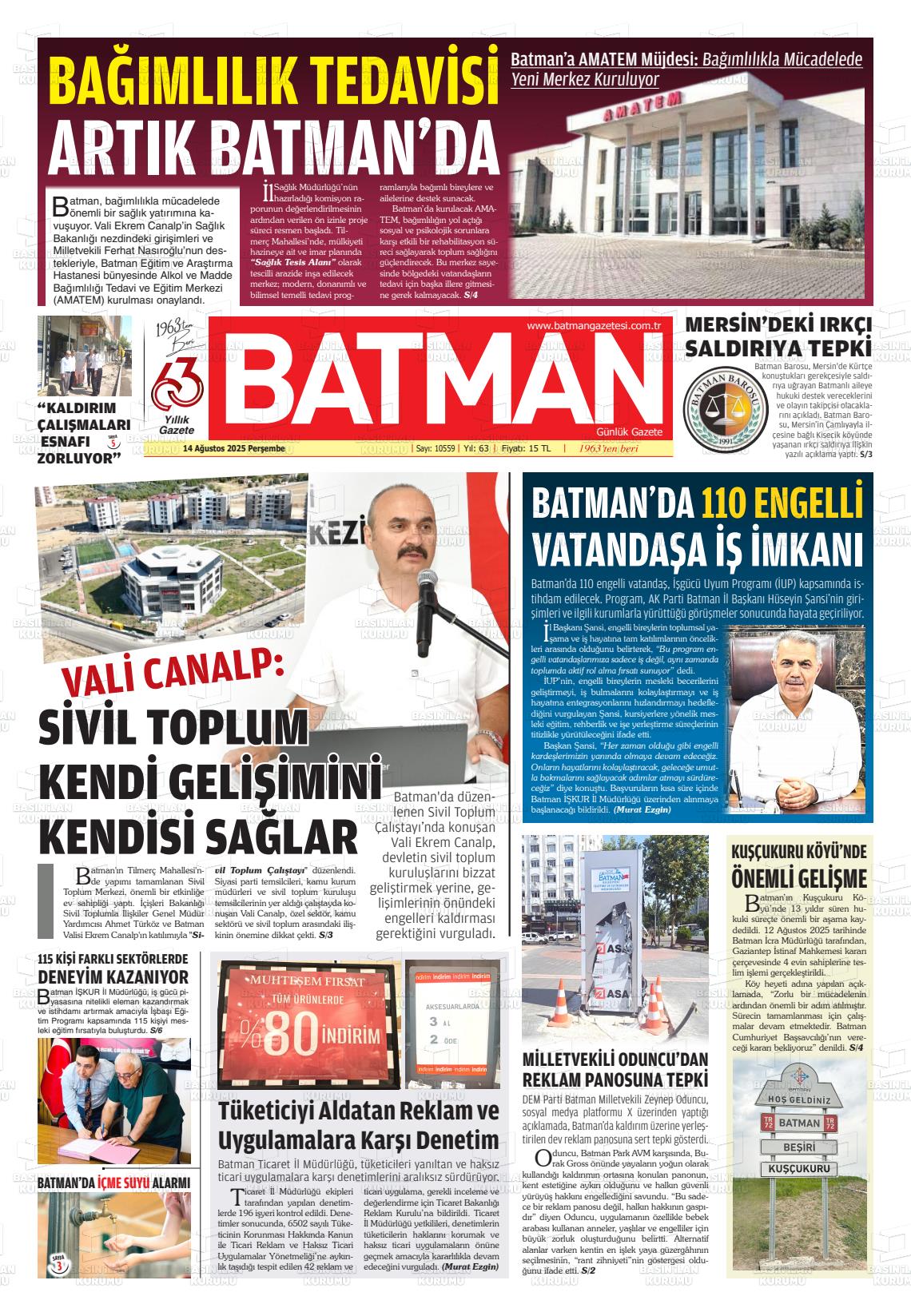Batman Gazete Manşetleri 14 Ağustos 2025 (1)