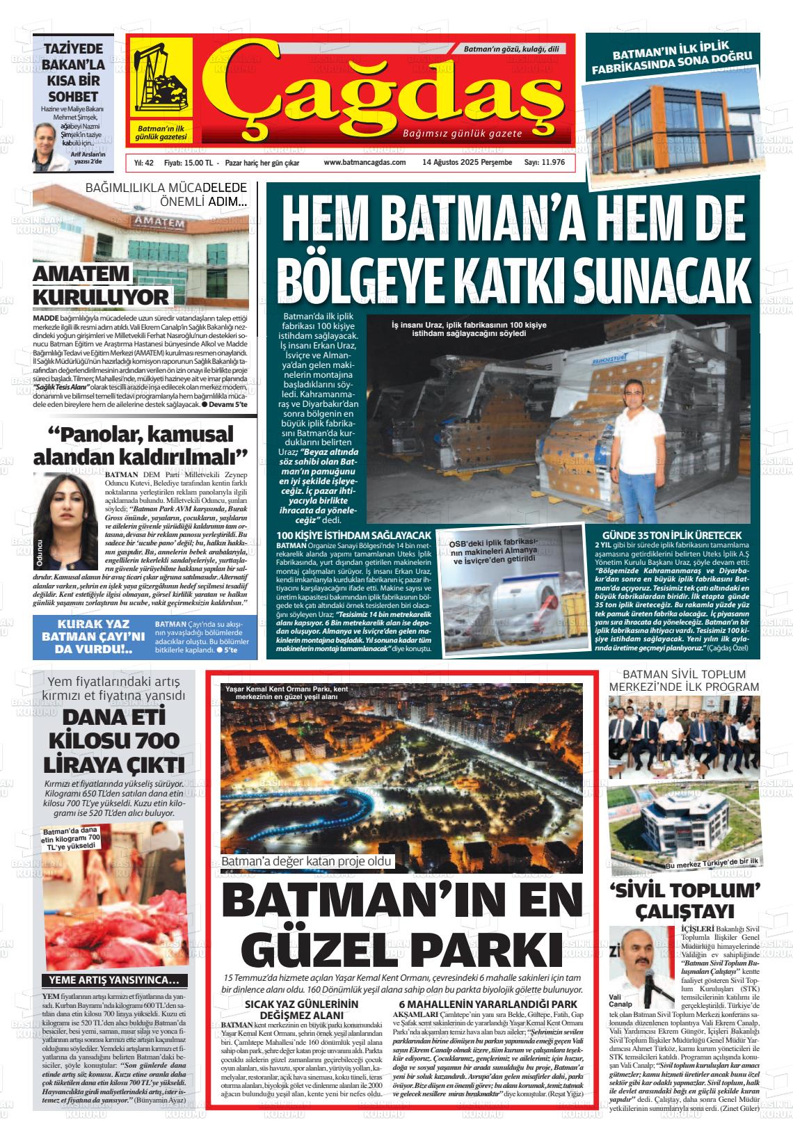Batman Gazete Manşetleri 14 Ağustos 2025 (2)