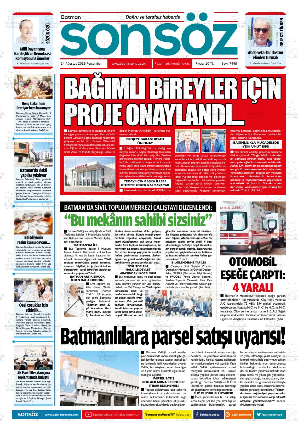 Batman Gazete Manşetleri 14 Ağustos 2025 (3)