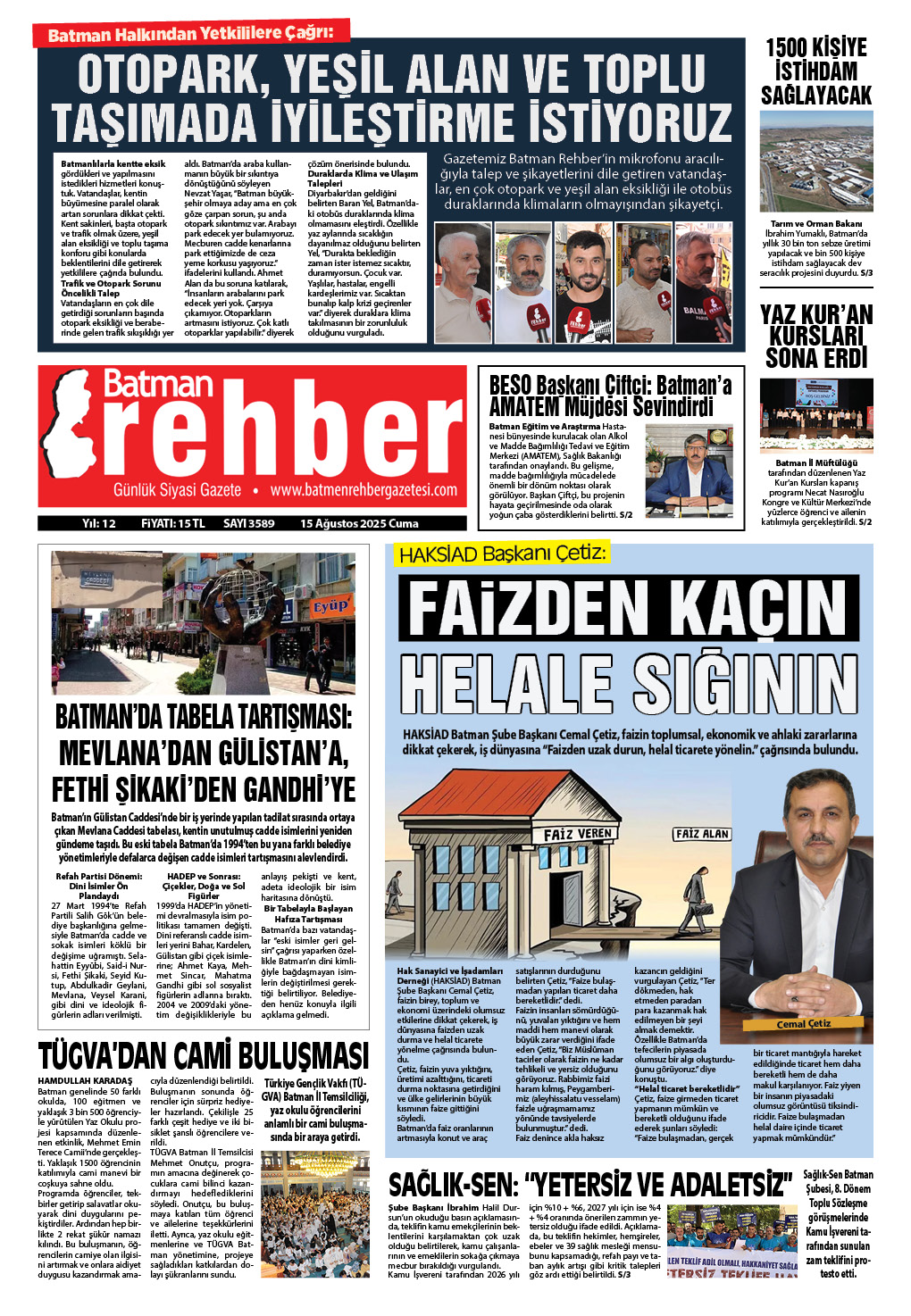 Batman Gazete Manşetleri 15 Ağustos 2025 (1)