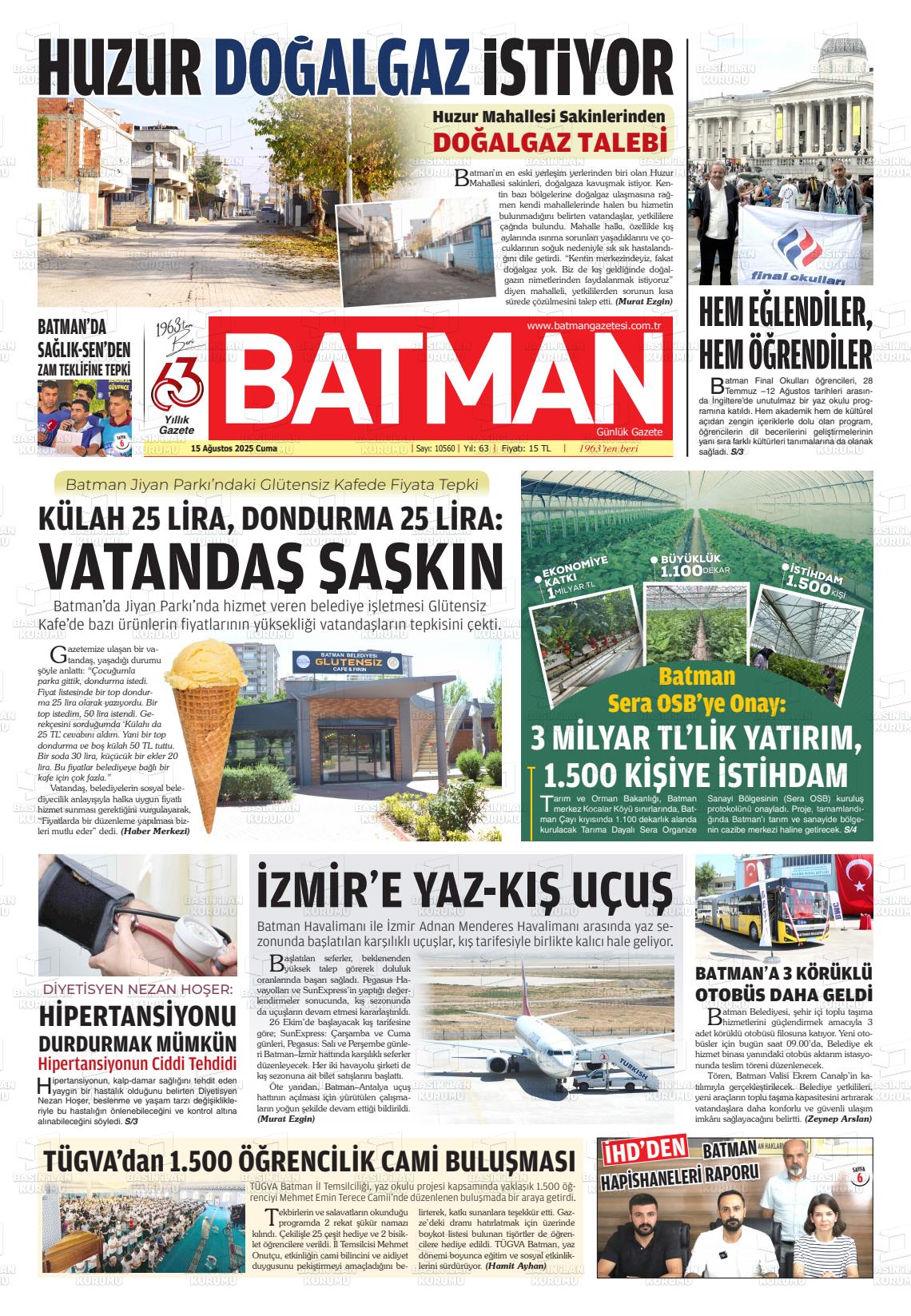 Batman Gazete Manşetleri 15 Ağustos 2025 (2)