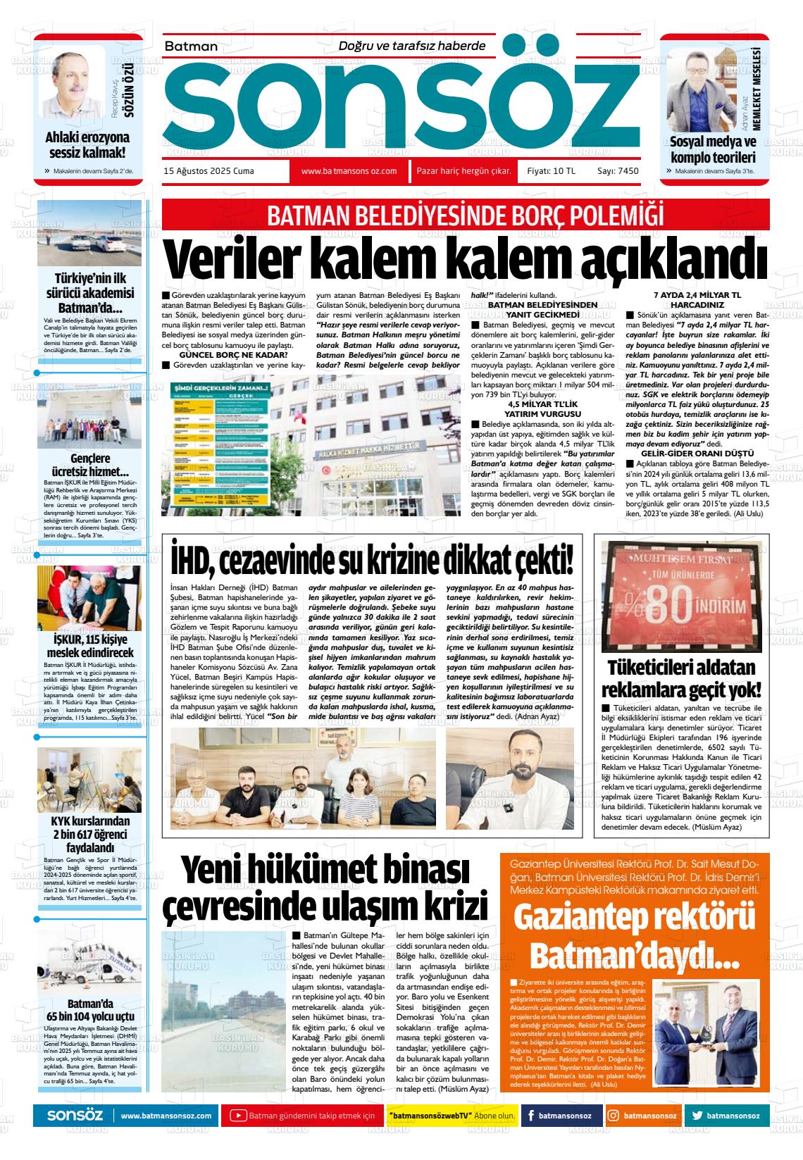 Batman Gazete Manşetleri 15 Ağustos 2025 (4)