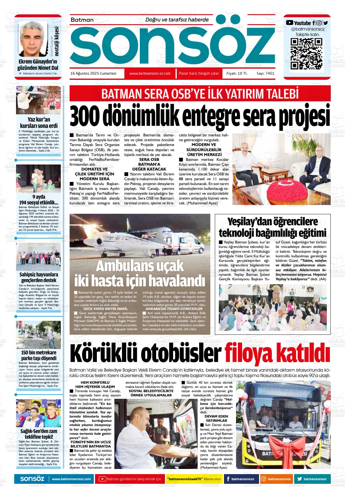 Batman Gazete Manşetleri 16 Ağustos 2025 (3)