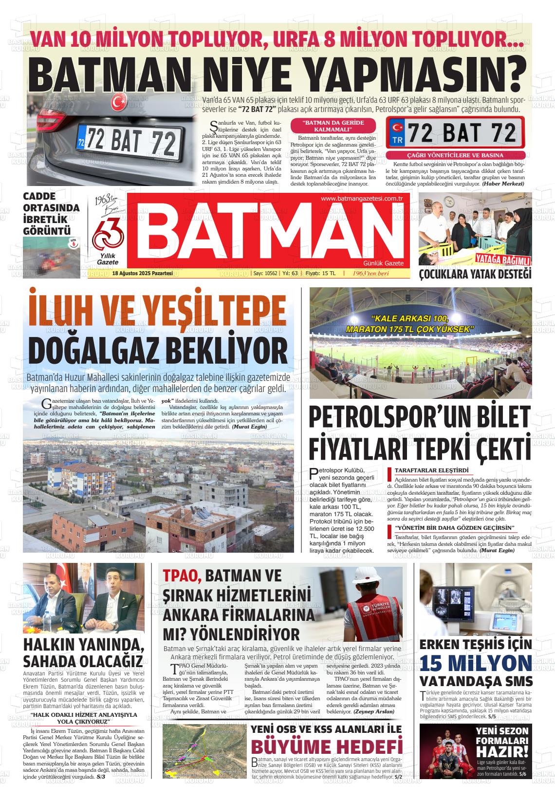 Batman Gazete Manşetleri 18 Ağustos 2025 (1)