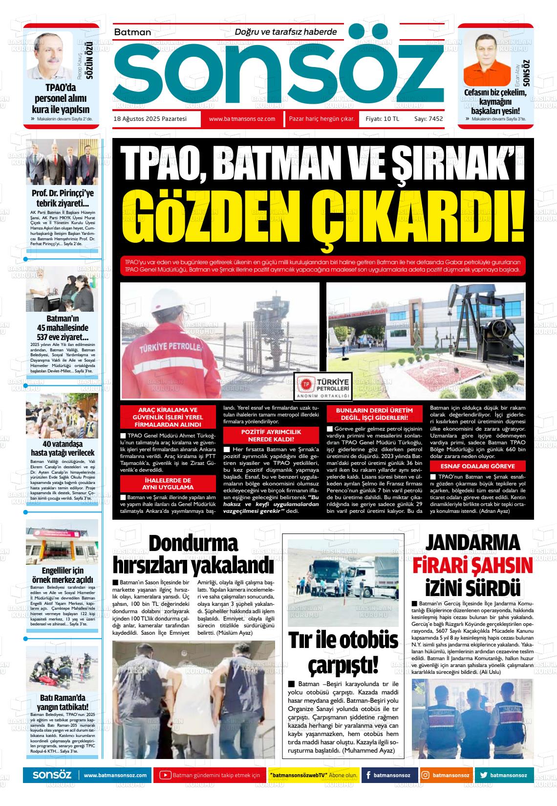 Batman Gazete Manşetleri 18 Ağustos 2025 (3)