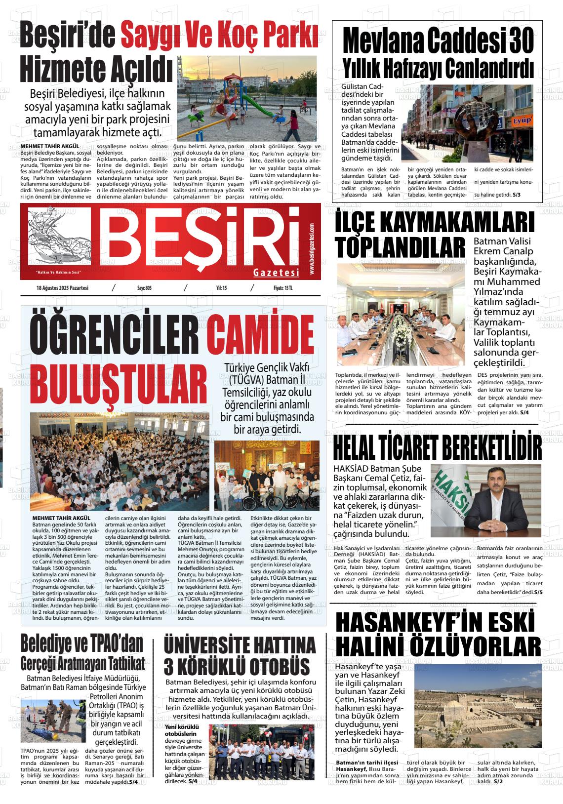 Batman Gazete Manşetleri 18 Ağustos 2025 (5)