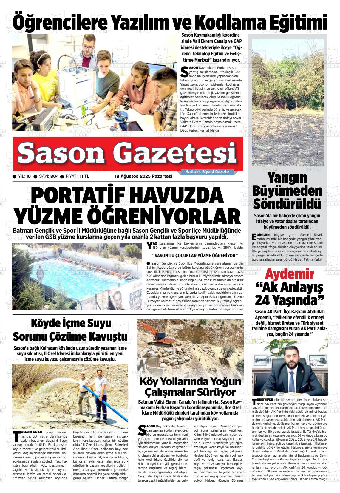 Batman Gazete Manşetleri 18 Ağustos 2025 (7)