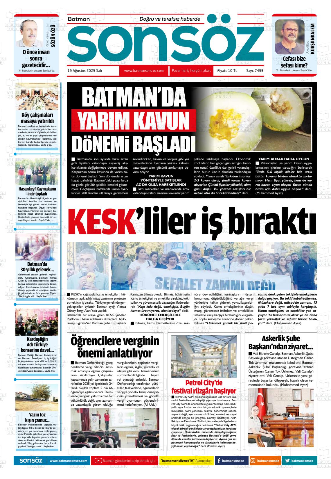 Batman Gazete Manşetleri 19 Ağustos 2025 (1)