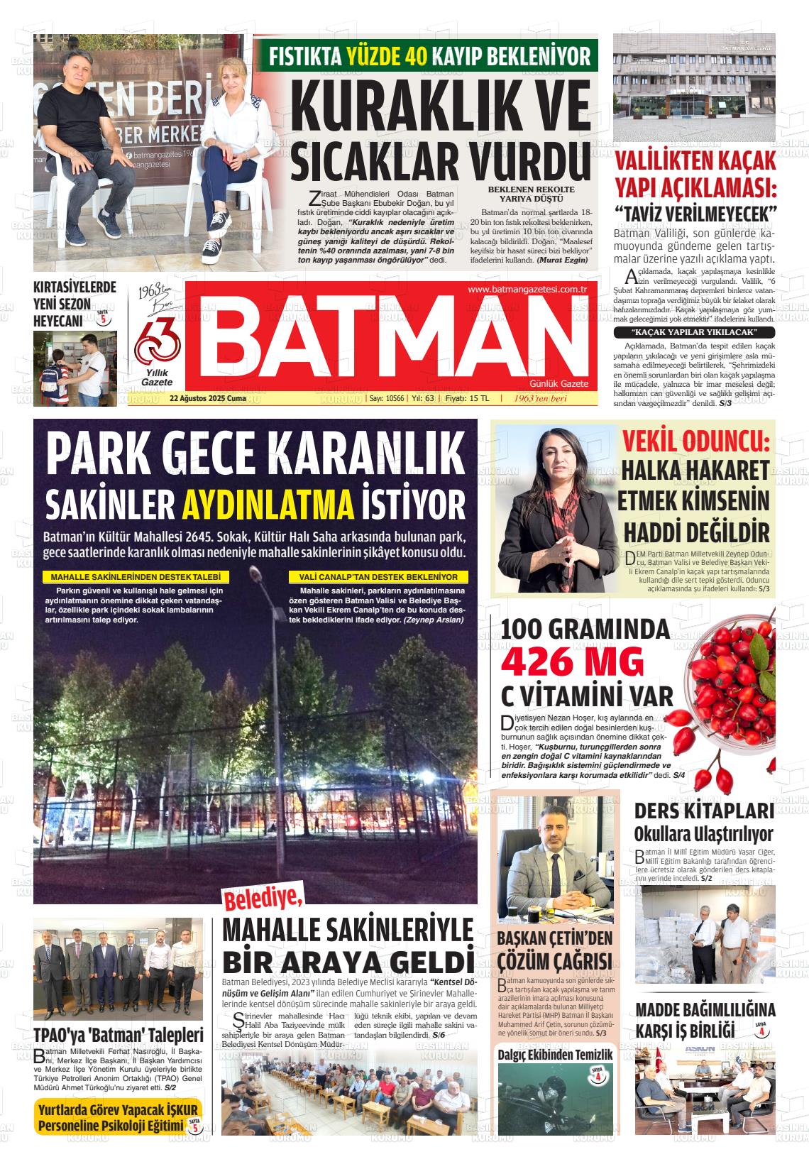 Batman Gazete Manşetleri 20 Ağustos 2025 (1)