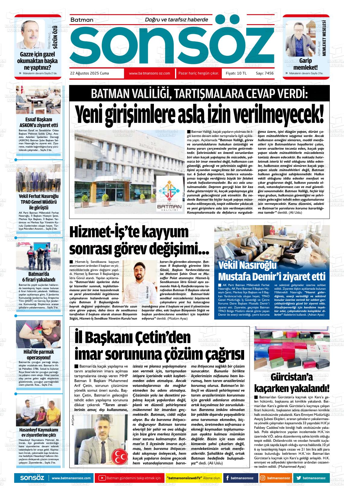 Batman Gazete Manşetleri 20 Ağustos 2025 (3)