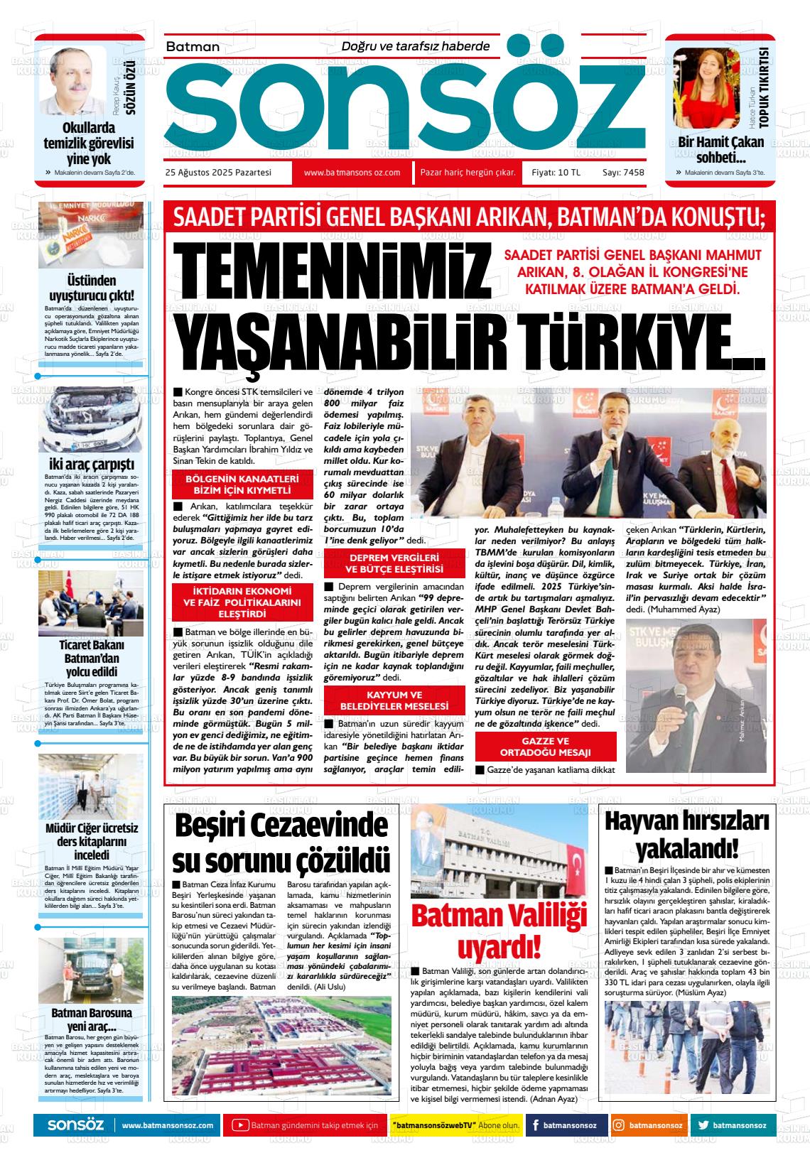 Batman Gazete Manşetleri 25 Ağustos 2025 (3)