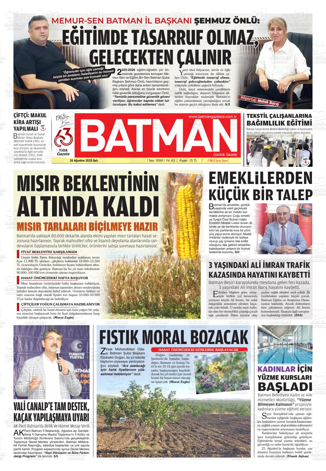 Batman Gazete Manşetleri 26 Ağustos 2025 (1)