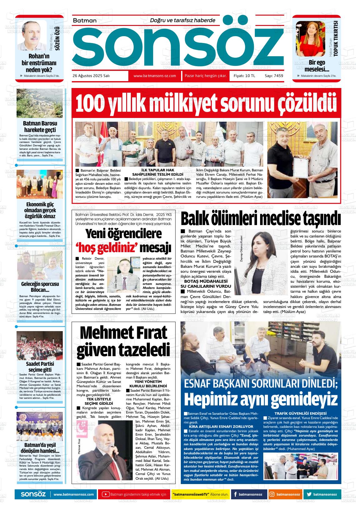 Batman Gazete Manşetleri 26 Ağustos 2025 (3)