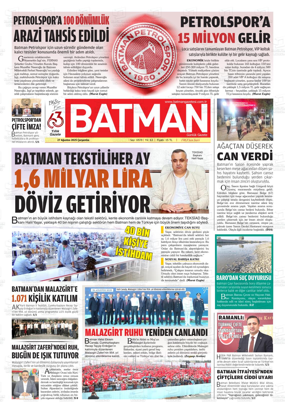 Batman Gazete Manşetleri 27 Ağustos 2025 (1)