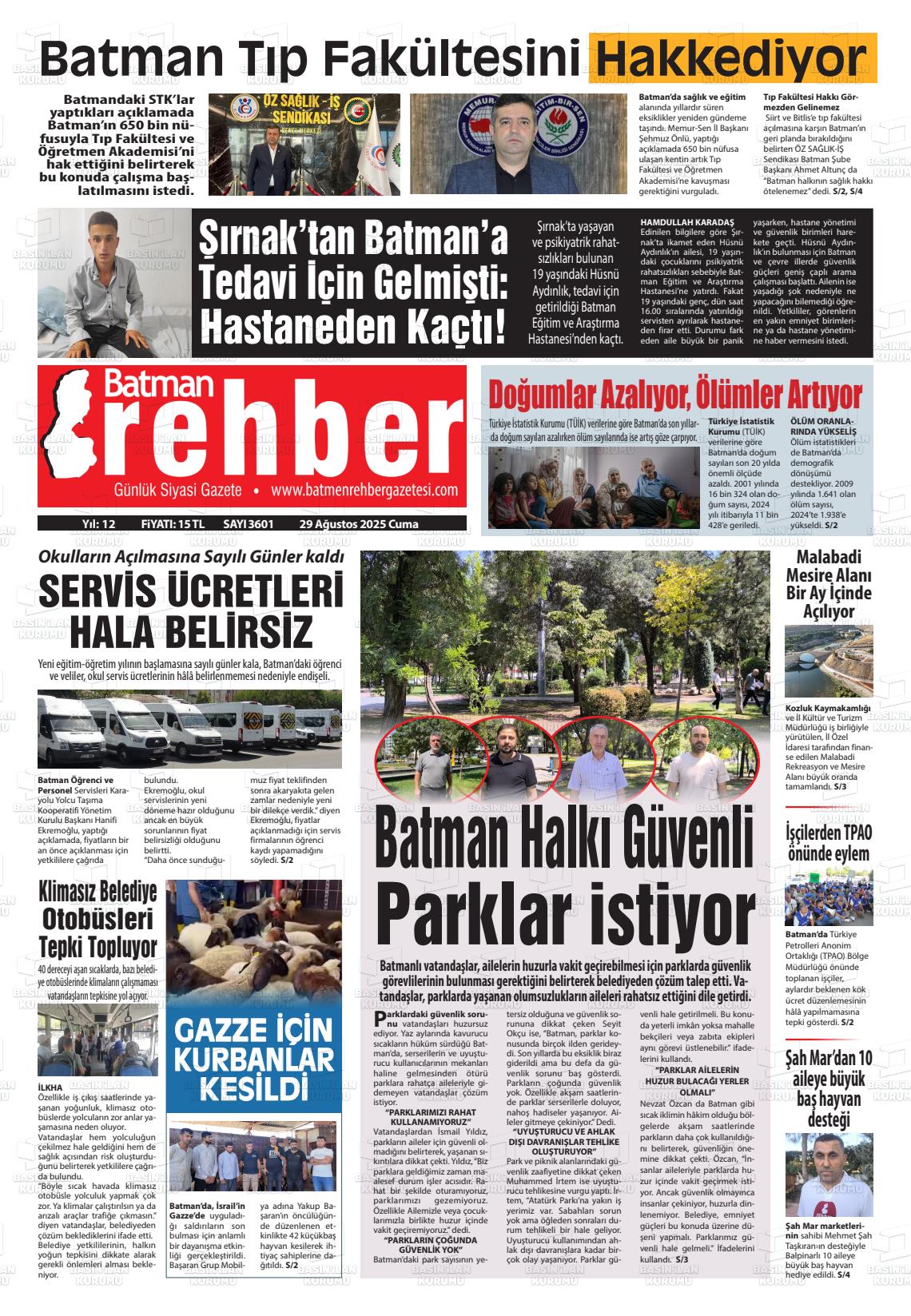 Batman Gazete Manşetleri 29 Ağustos 2025 (1)