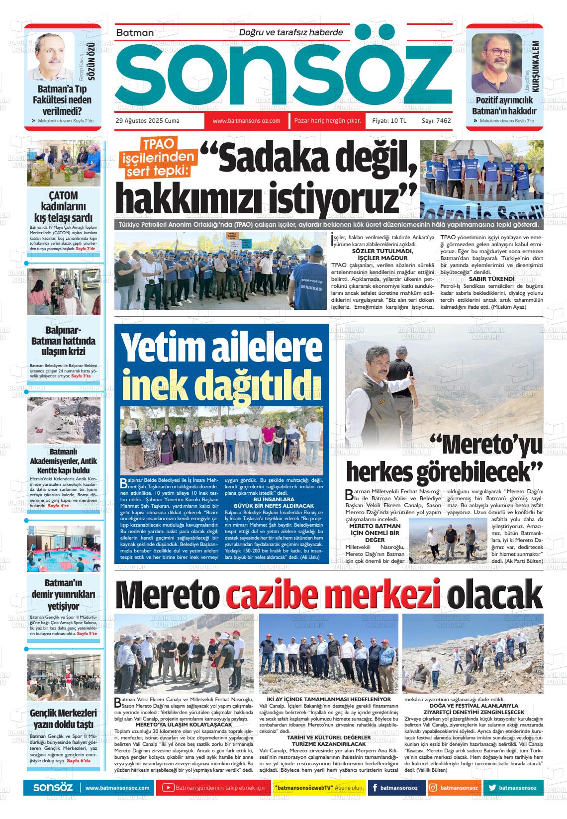 Batman Gazete Manşetleri 29 Ağustos 2025 (2)