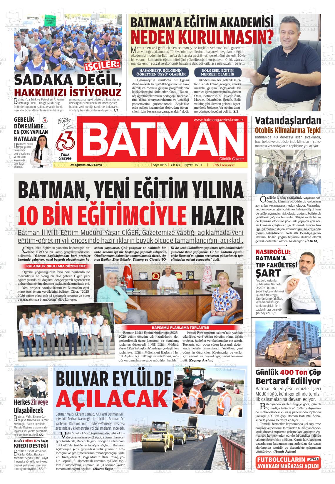 Batman Gazete Manşetleri 29 Ağustos 2025 (3)
