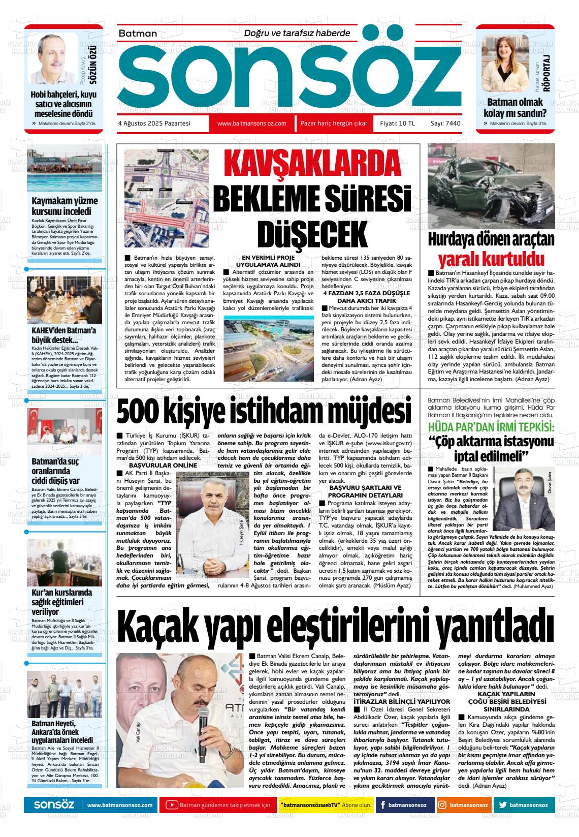 Batman Gazete Manşetleri 4 Ağustos 2025 (5)