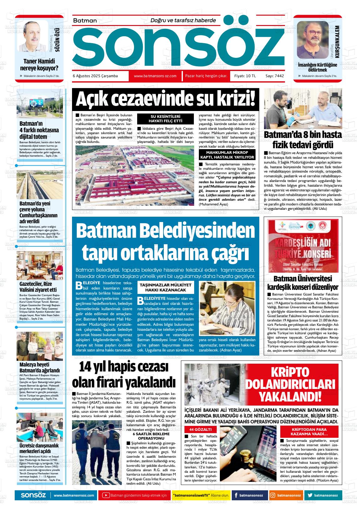 Batman Gazete Manşetleri 6 Ağustos 2025 (3)