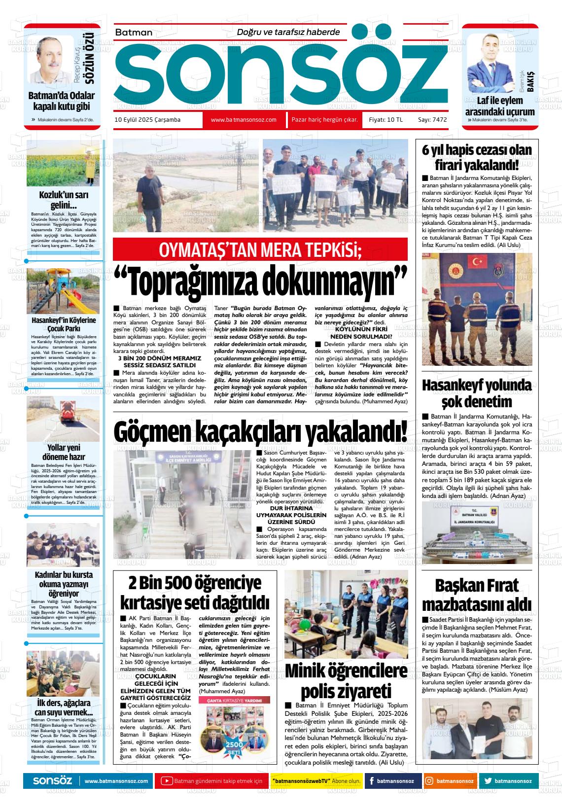 Batman Gazete Manşetleri 10 Eylül 2025 (3)