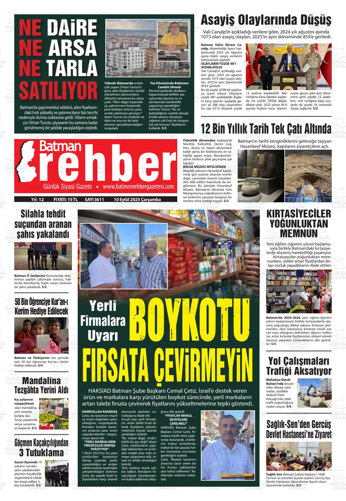 Batman Gazete Manşetleri 10 Eylül 2025 (4)