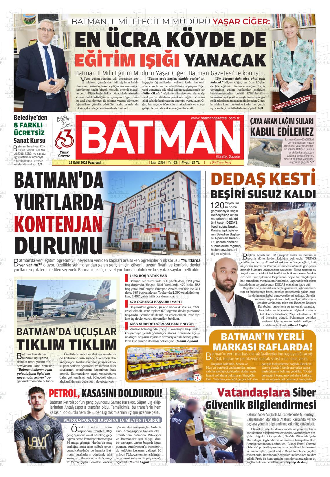 Batman Gazete Manşetleri 15 Eylül 2025 (1)