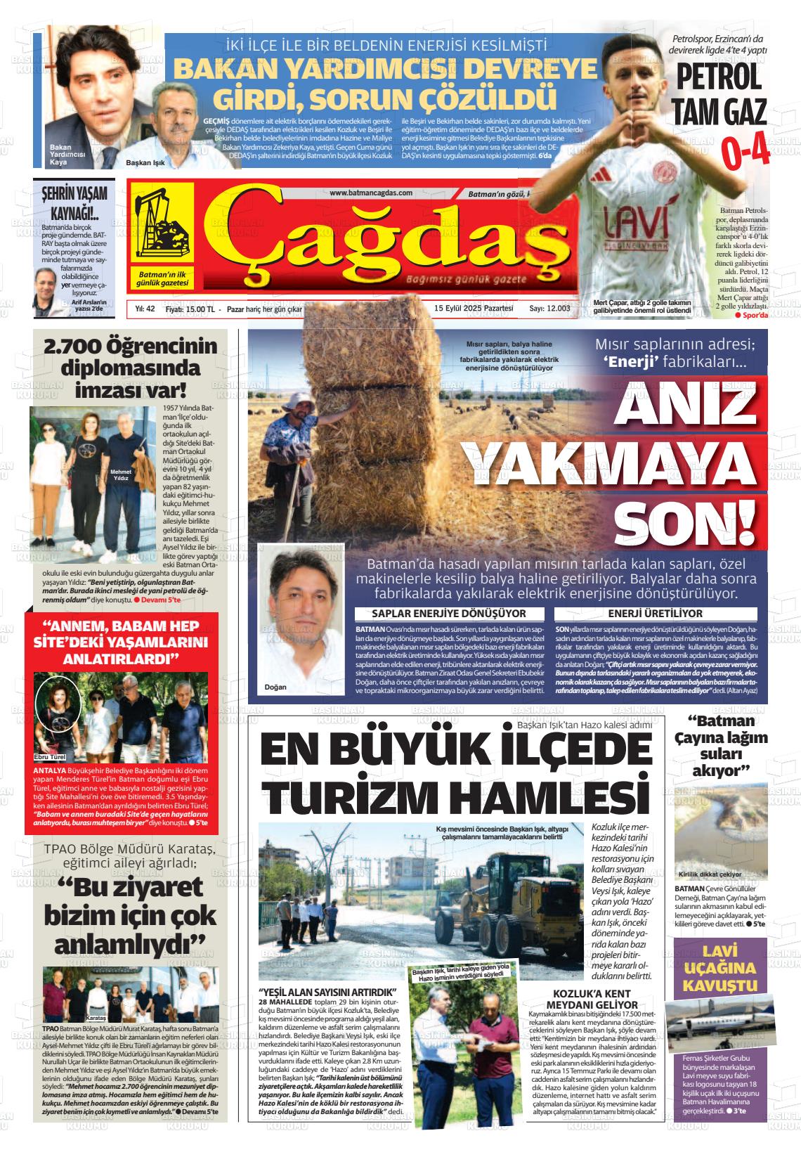 Batman Gazete Manşetleri 15 Eylül 2025 (2)