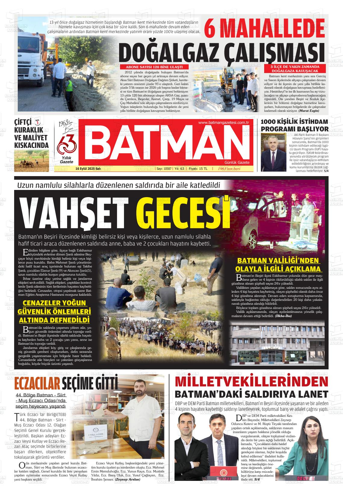 Batman Gazete Manşetleri 16 Eylül 2025 (1)