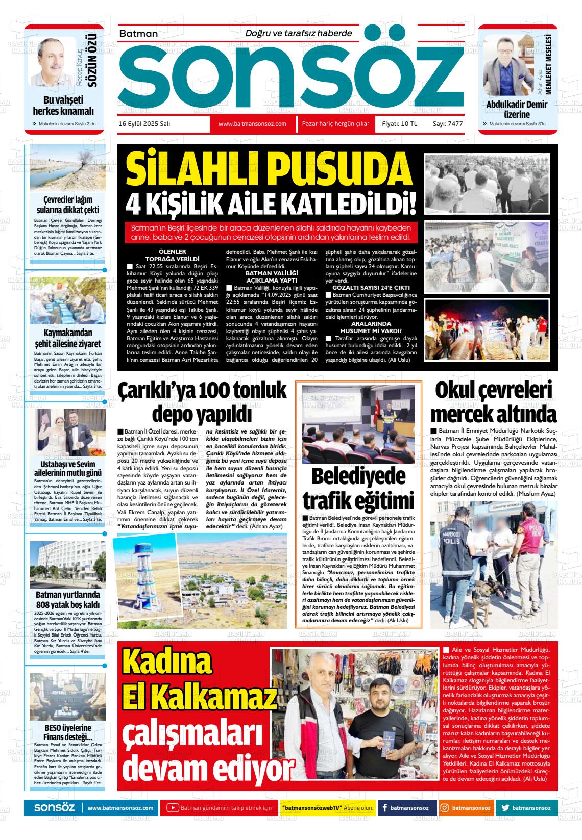 Batman Gazete Manşetleri 16 Eylül 2025 (3)