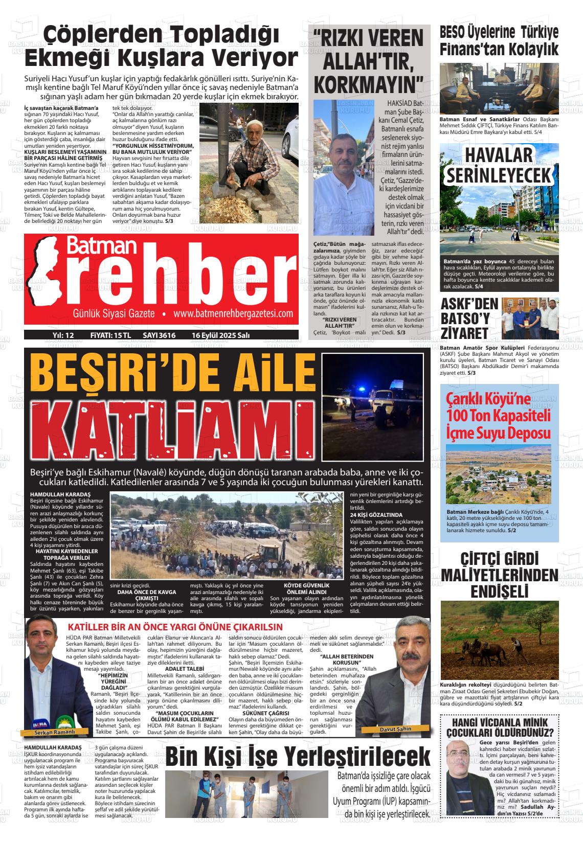 Batman Gazete Manşetleri 16 Eylül 2025 (4)