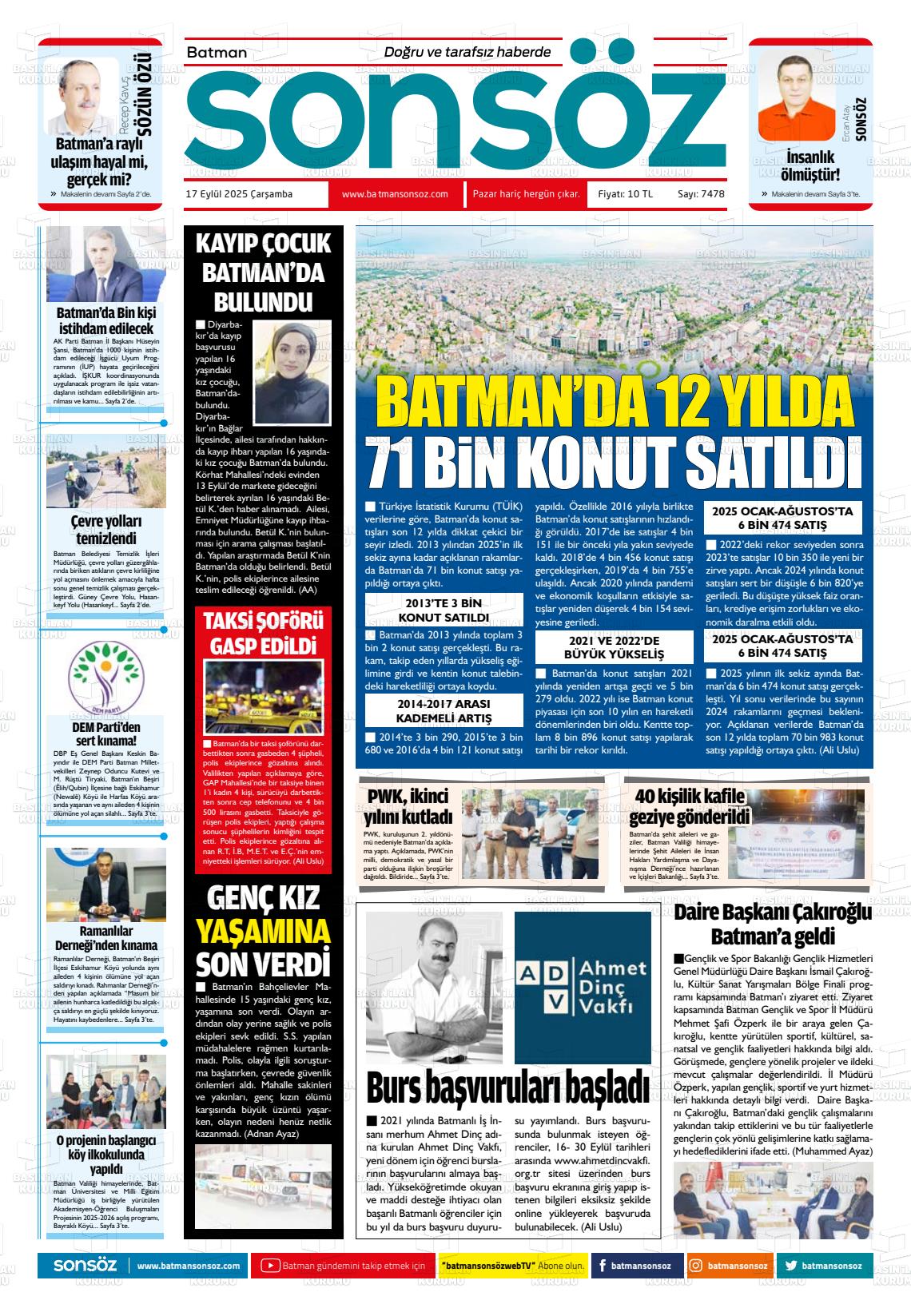 Batman Gazete Manşetleri 17 Eylül 2025 (3)