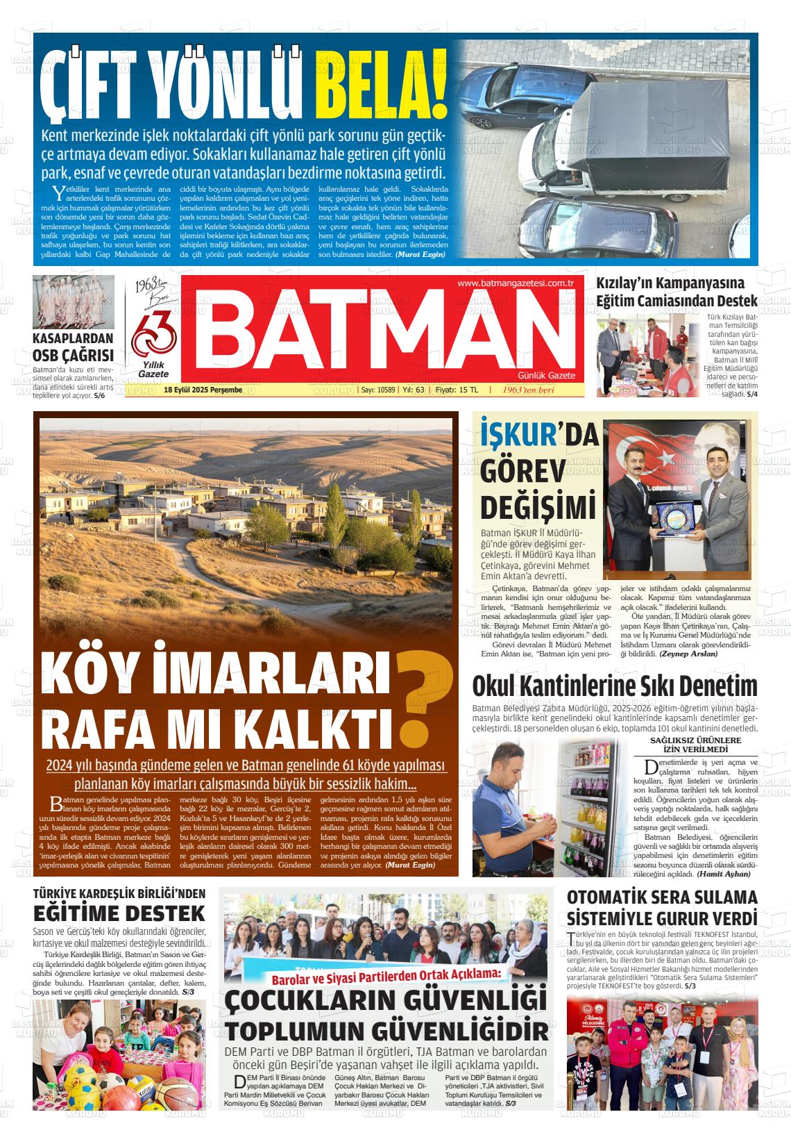 Batman Gazete Manşetleri 18 Eylül 2025 (1)