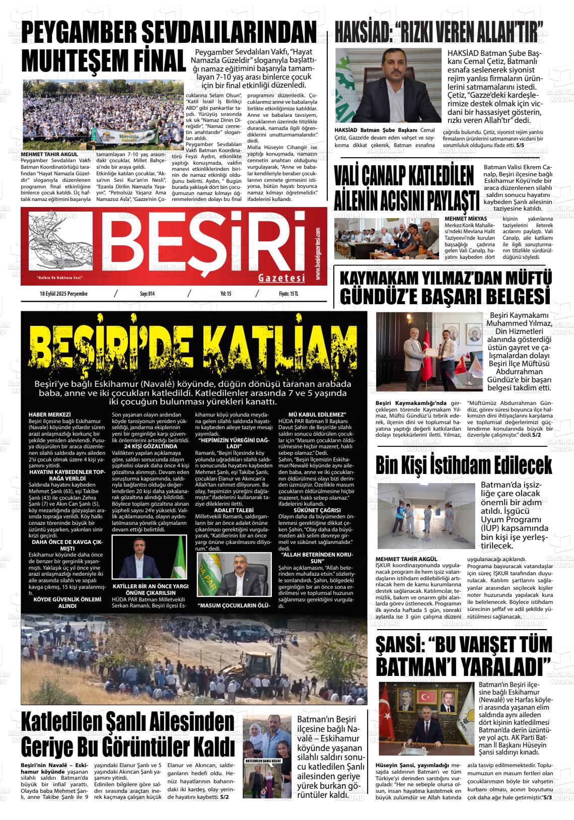 Batman Gazete Manşetleri 18 Eylül 2025 (5)