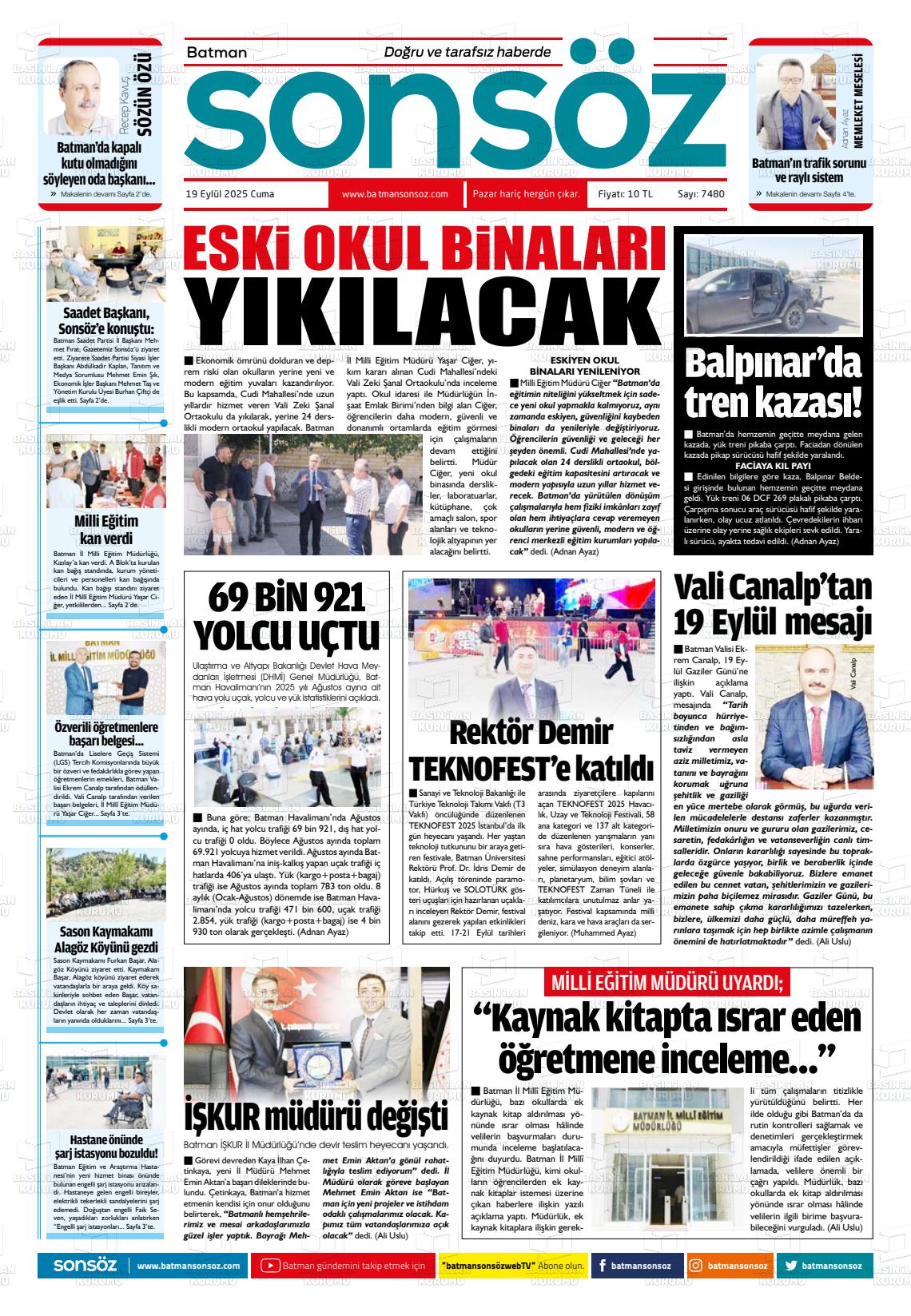 Batman Gazete Manşetleri 19 Eylül 2025 (3)