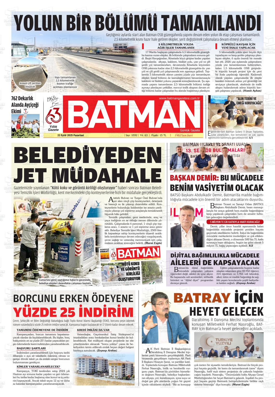 Batman Gazete Manşetleri 22 Eylül 2025 (1)