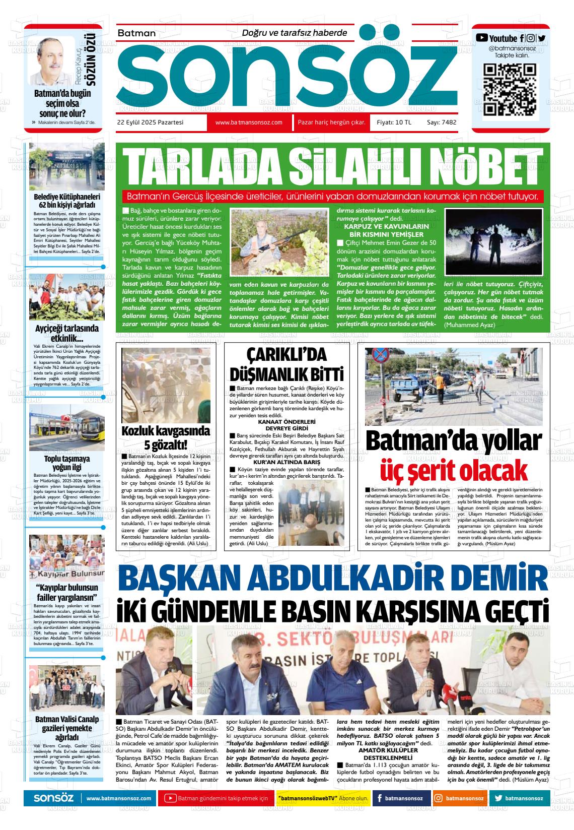 Batman Gazete Manşetleri 22 Eylül 2025 (3)