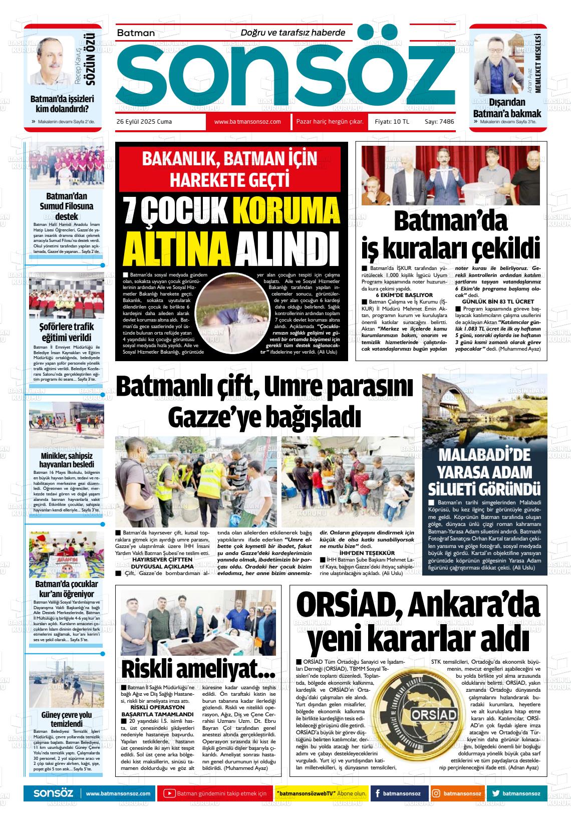 Batman Gazete Manşetleri 26 Eylül 2025 (3)