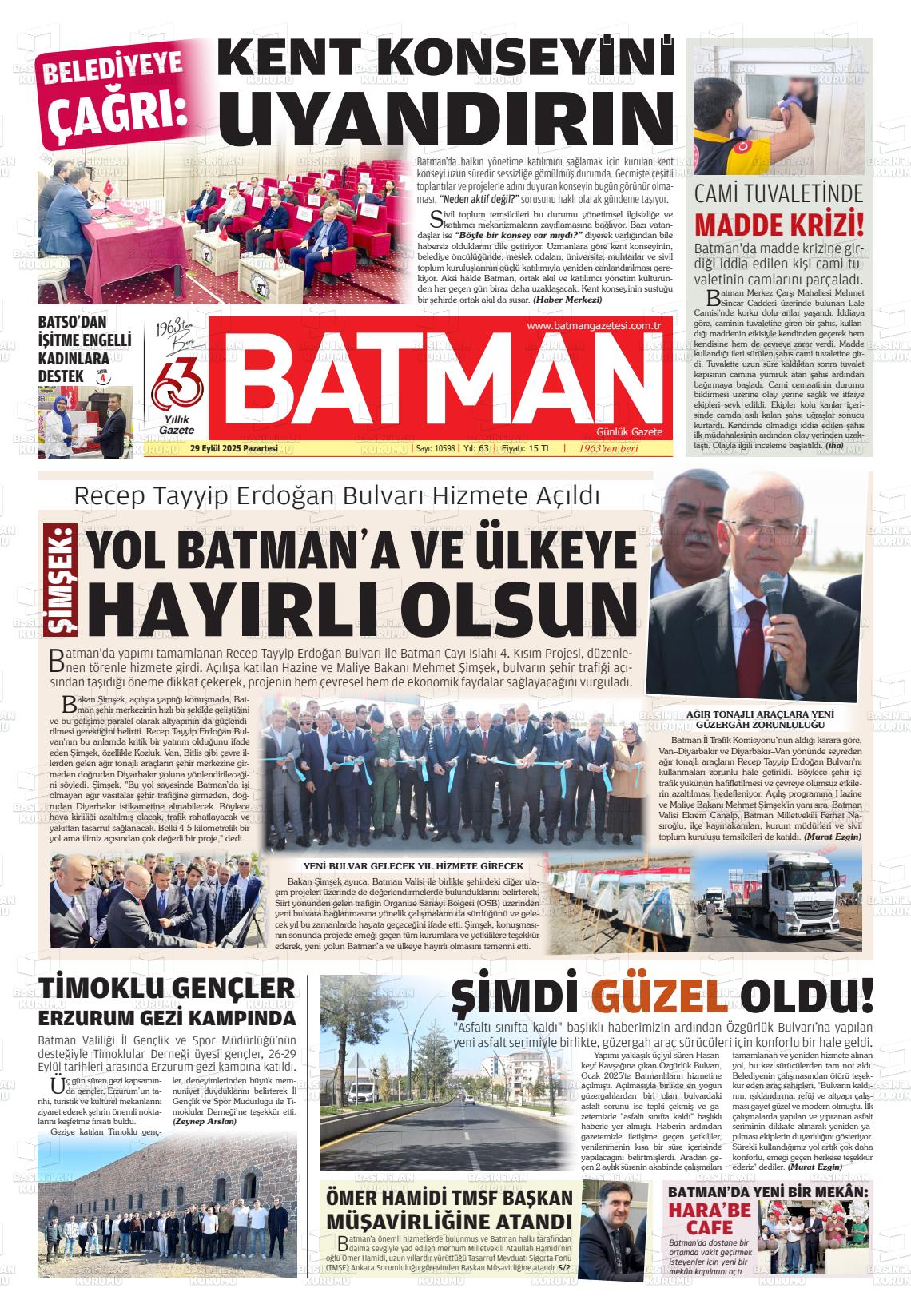 Batman Gazete Manşetleri 29 Eylül 2025 (1)