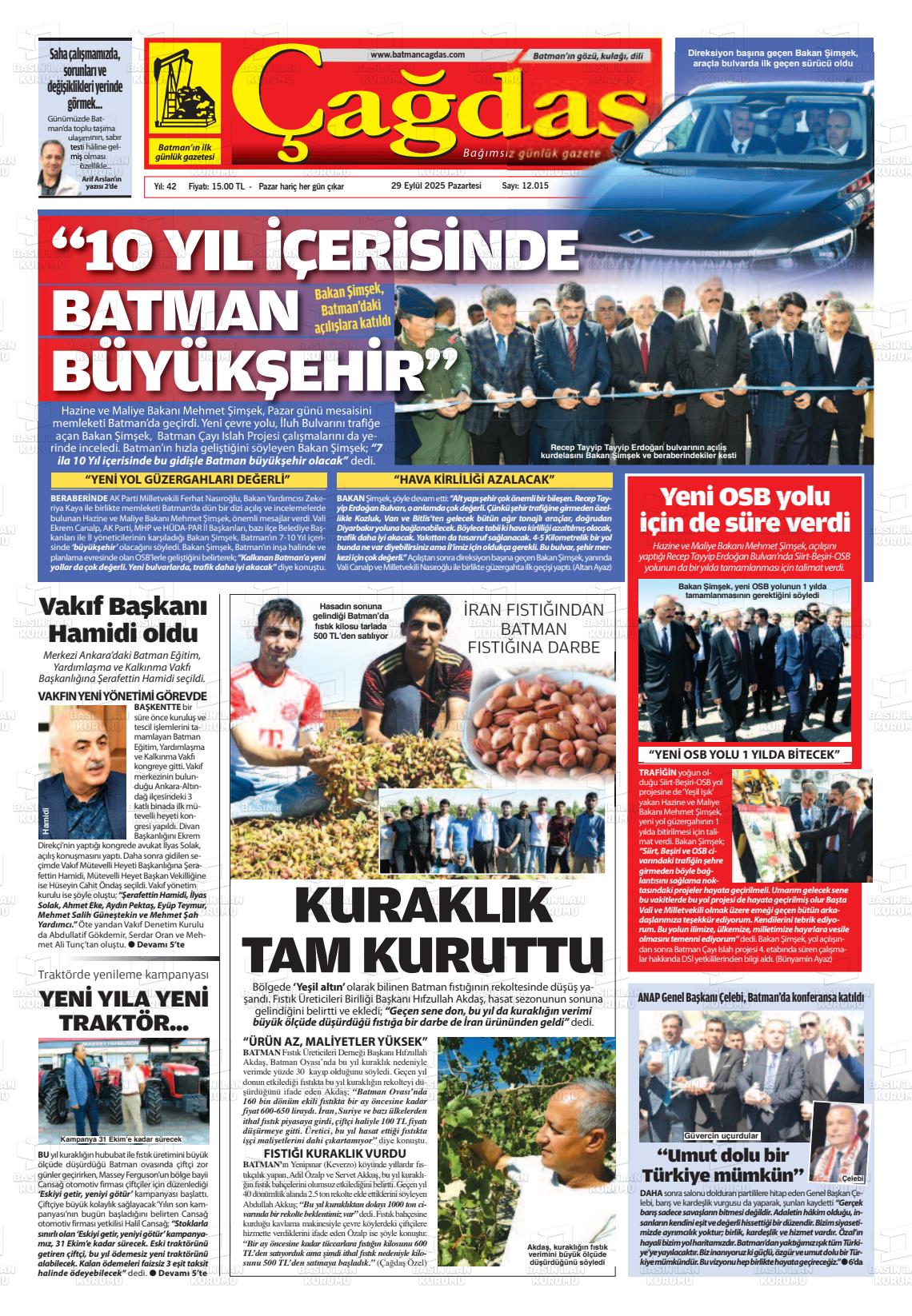 Batman Gazete Manşetleri 29 Eylül 2025 (2)