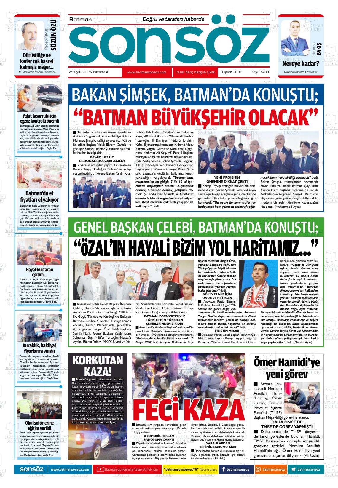 Batman Gazete Manşetleri 29 Eylül 2025 (3)