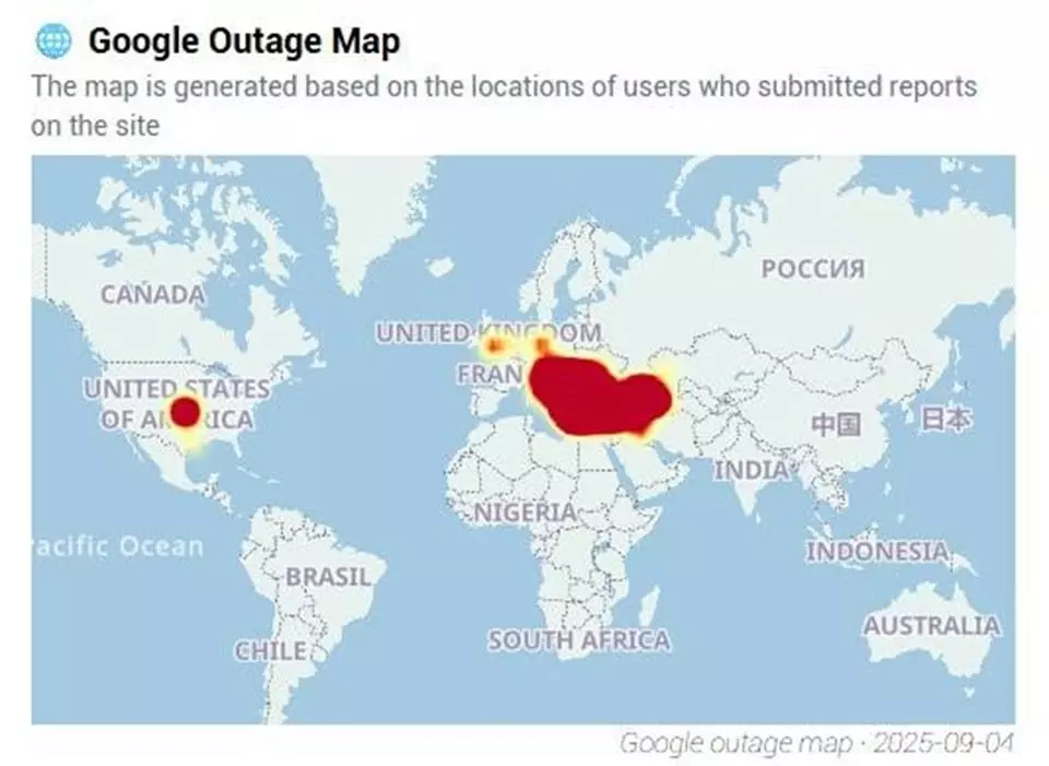 Google Çöküntüsünün Yaşandığı Bölgeler