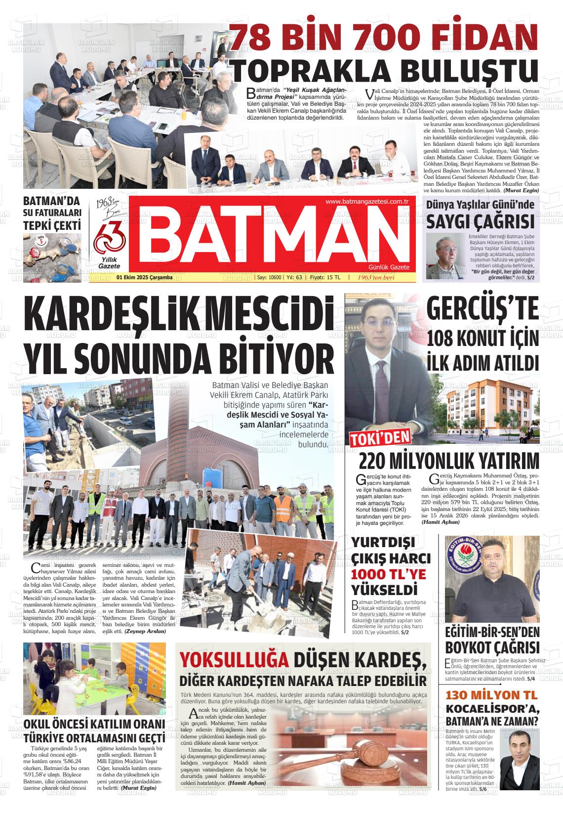 Batman Gazete Manşetleri 1 Ekim 2025 (1)