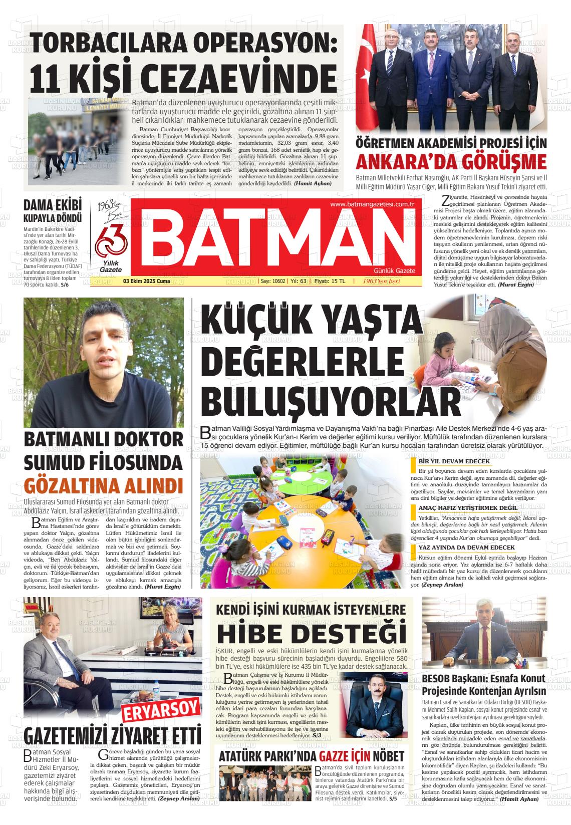 Batman Gazete Manşetleri 3 Ekim 2025 (2)