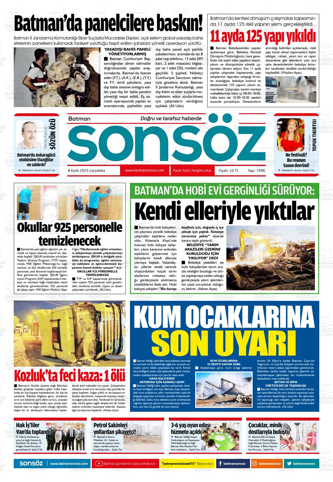 Batman Gazete Manşetleri 8 Ekim 2025 (3)