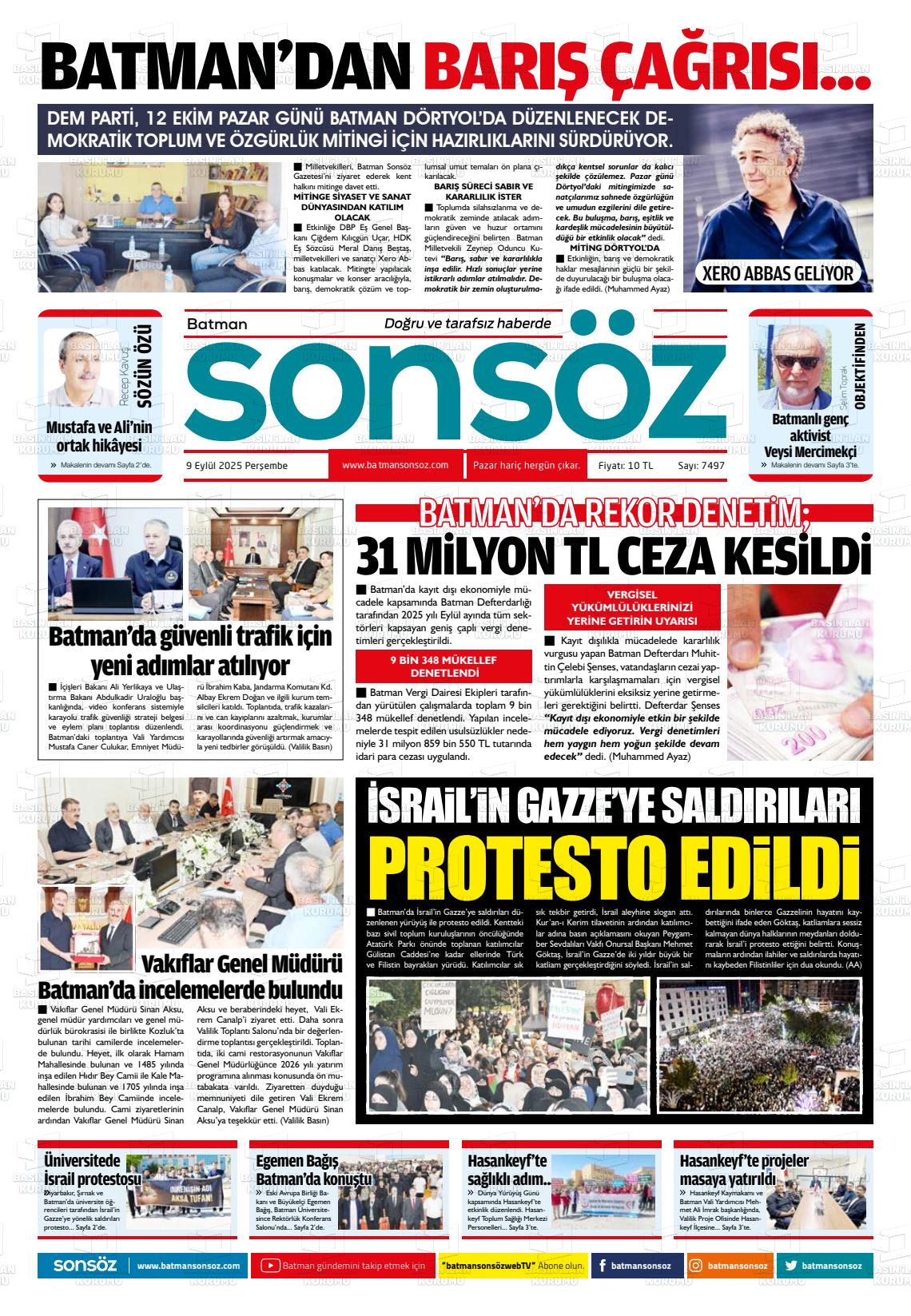 Batman Gazete Manşetleri 9 Ekim 2025 (3)